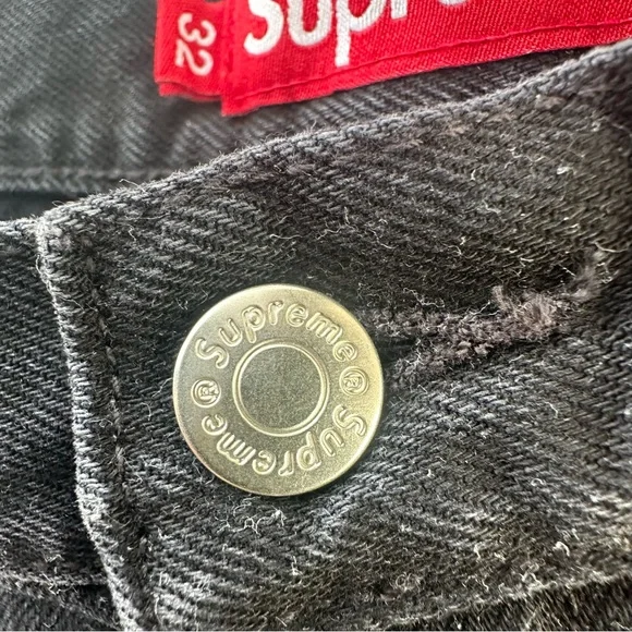 SUPREME Shorts Men 32 Denim Jeans Jorts Logo Streetwear Black - Picture 7 of 12